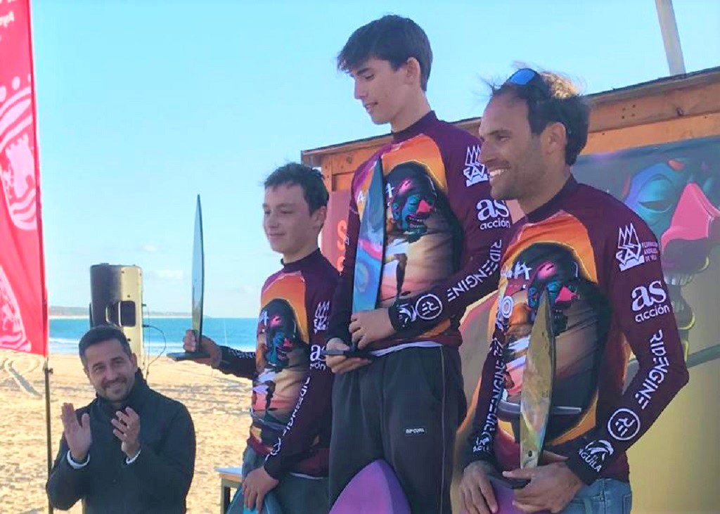 Xavier Corr, Lucas Roquet and Michael Rossister wing foil champions