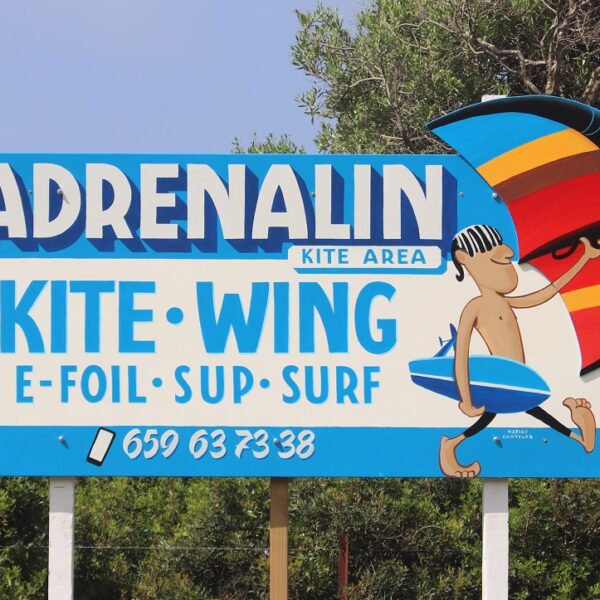 New sign at the entrance of adrenalin kite area in Tarifa