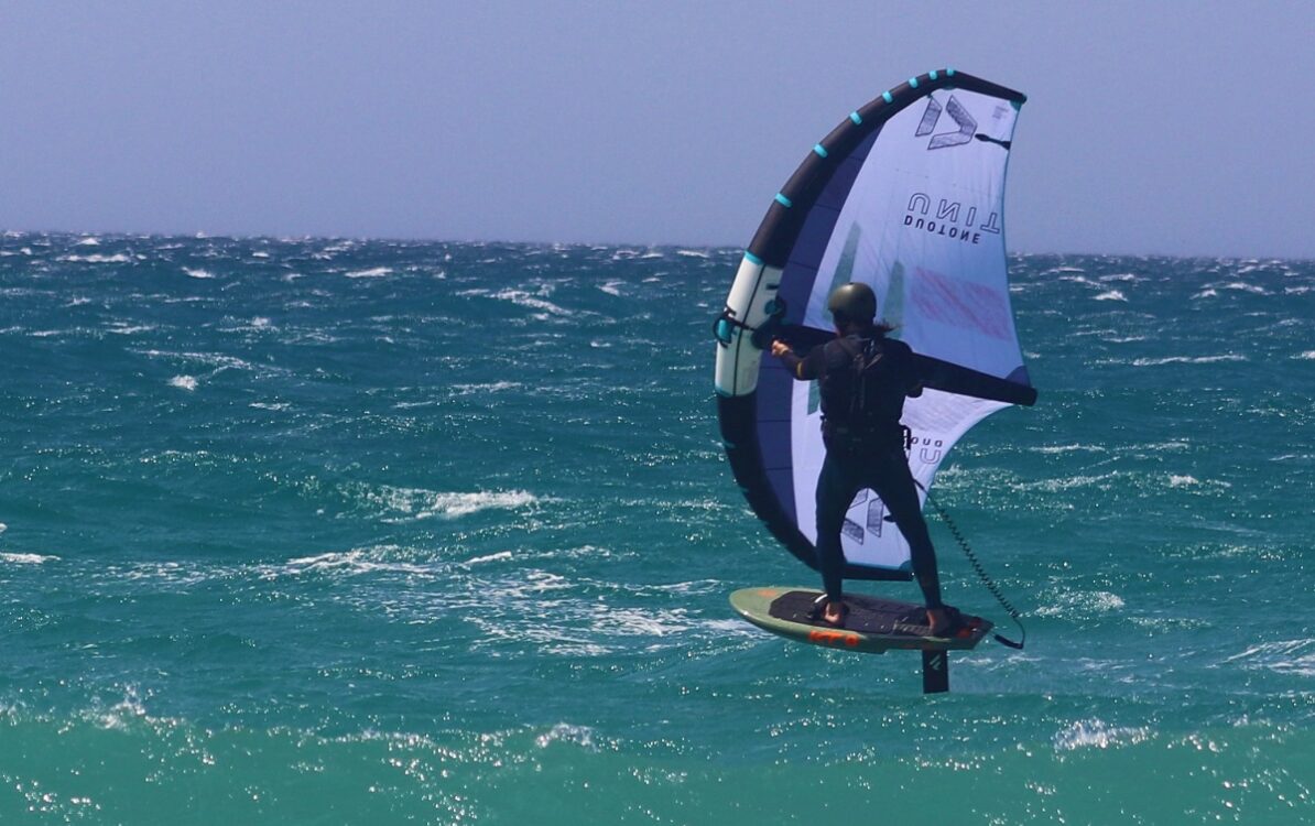 Images wing foil with strong levante wind in Tarifa